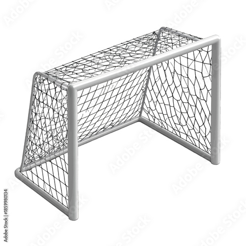 Portable Soccer Goal Net White Frame With Black Mesh Against A White Background Isolated Studio Shot