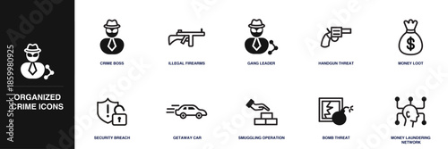 Organized Crime Line Icon Set