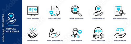 Medical Ethics Blue Colored Outline Icon Set
