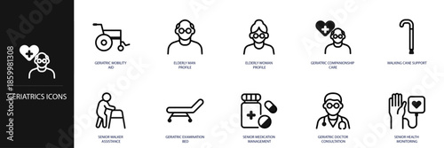 Geriatrics Line Icon Set