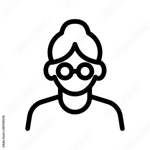 Elderly Woman Profile Line Icon of Geriatrics Icon Set