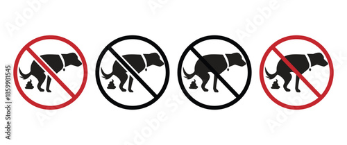 "No Dog Poop & No Pee Sign, Circular Information Icon for Dog Owners, Pet Waste Prohibition Vector"