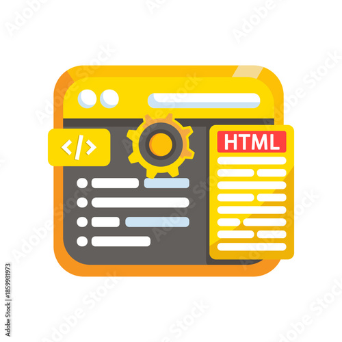 Html web development and coding optimization icon,  representing web development and programming.