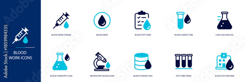 Blood Work Blue Colored Outline Icon Set
