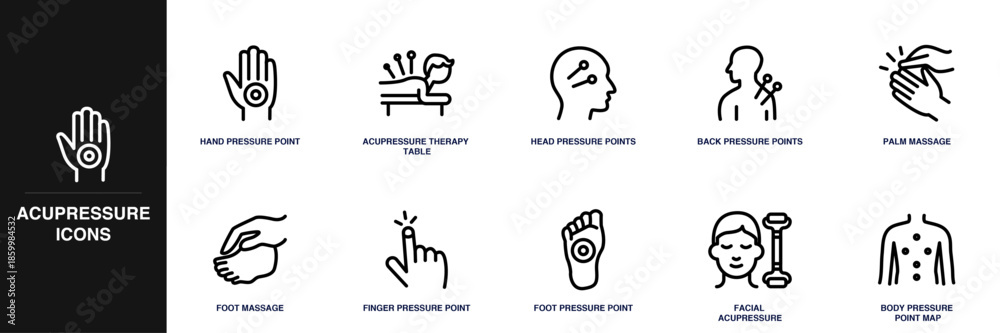 Fototapeta premium Acupressure Line Icon Set