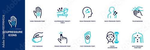 Acupressure Blue Colored Outline Icon Set