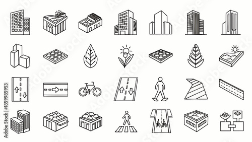Isometric City Icons: Buildings, Roads, Nature, and People - Vector Set