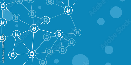 A digital network of interconnected bitcoin symbols on a teal background