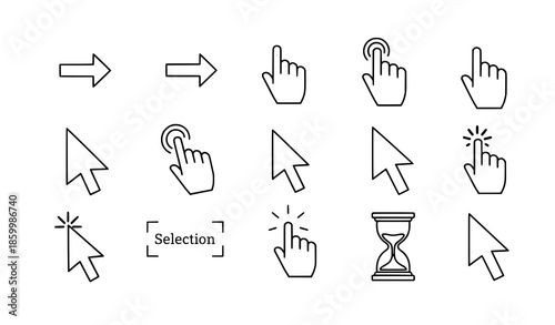 Classic mouse pointer and cursor icon vector set for web and computer interfaces