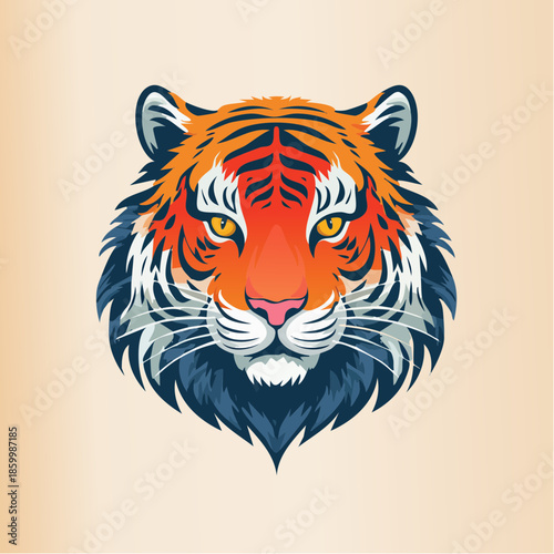 A fierce Siberian tiger head vector illustration showcases the wild feline's striped face and powerful carnivore features as a dangerous predator in nature