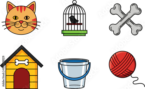 Whimsical Vector Illustration of Cat and Bird Accessories