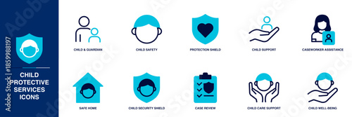 Child Protective Services Blue Colored Outline Icon Set