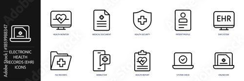 Electronic Health Records (EHR) Line Icon Set