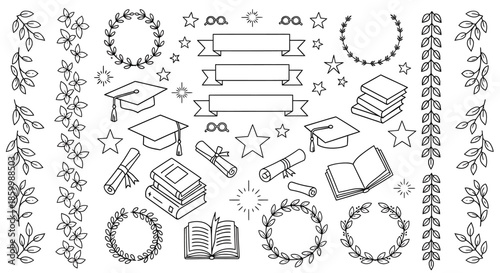 Graduation academic icons and symbols.