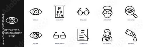 Optometry and Ophthalmology Line Icon Set