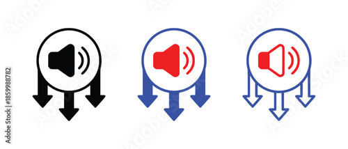 Set of audio download icons showing speaker and output arrows in different designs vector set