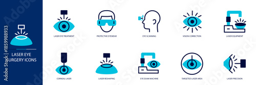 Laser Eye Surgery Blue Colored Outline Icon Set