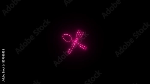 Neon line spoon icon animation. 4k video of a spoon fork icon .
