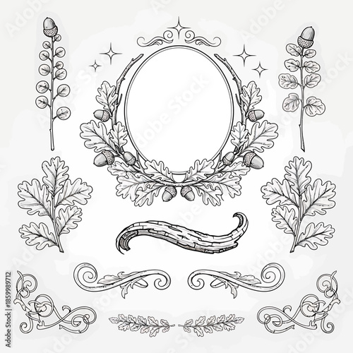 Vintage floral wreath with leaves.