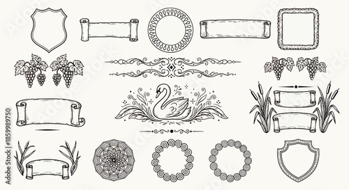 Vintage labels and decorative elements.