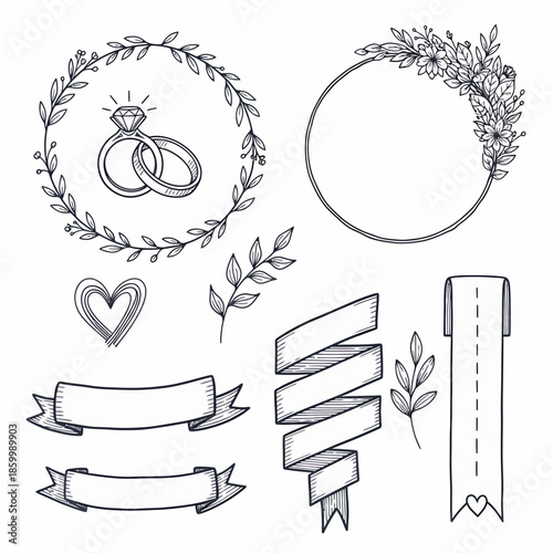 Wedding rings and decorative elements.