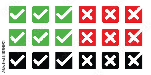 red and green tick and cross icon collection