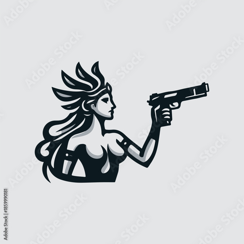 War Goddess With Gun Logo