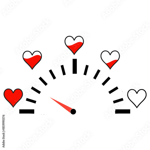 Love Meter Gauge Illustration ,Heart Level Speedometer Romance Concept