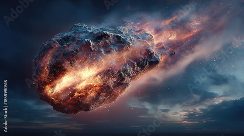 An asteroid entering Earth's atmosphere, creating a fiery and explosive display.