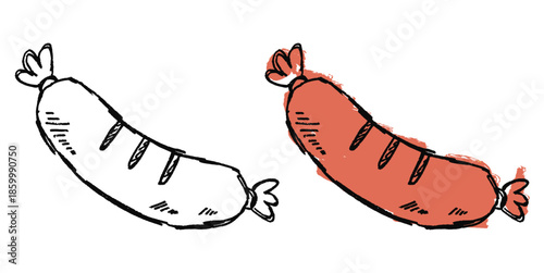 Grunge sketch handdrawn sausage vector for grill posters. Ideal for illustrating raw meat, street food, hot dogs, and artistic culinary designs.