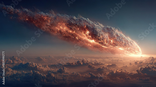 apocalyptic meteor streaking through a cloudy sky at sunset