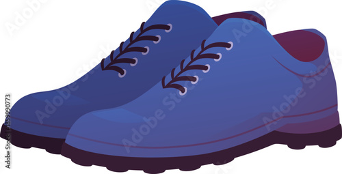 Blue sneakers with tied laces, flat cartoon style. Icon.