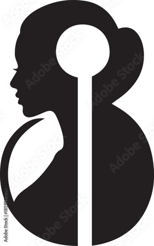Silhouette of a woman s head and shoulders forming the number eight