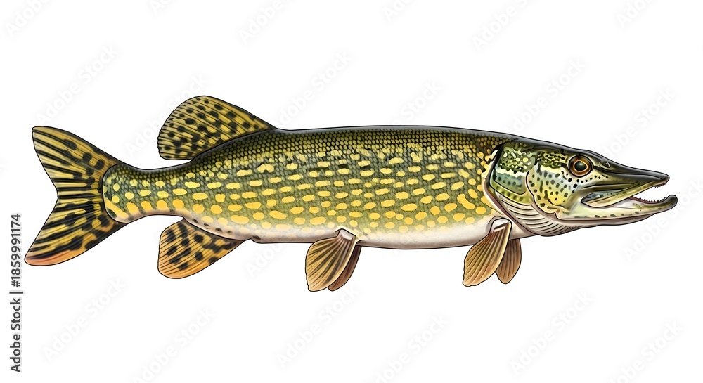 Fototapeta premium Northern Pike Fish Isolated on White Background