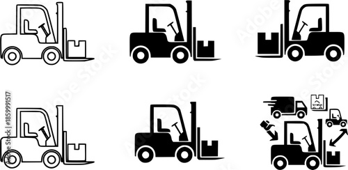 vector set of forklift icon, Forklift Vector Outline icon, Forklift Icon Forklift Delivery Loading Loader Truck, Forklift flat icon.
