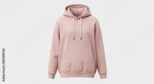 Soft pink hoodie with drawstrings on white background