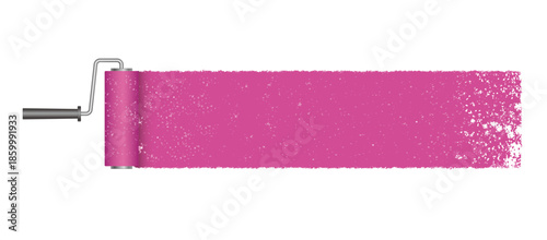 Pink Paint Roller Stroke With Grunge Texture Isolated On A White Background. Vector Illustration.