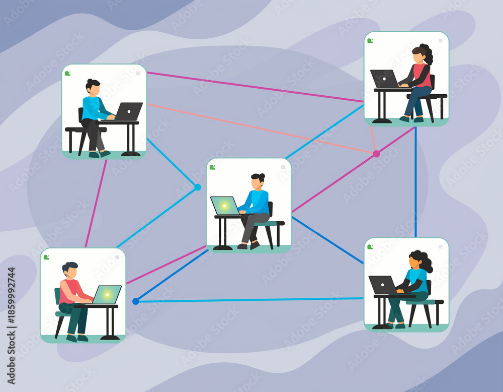 Fototapeta premium Distributed team and virtual collaboration illustration
