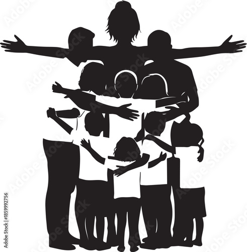 Family embracing silhouette