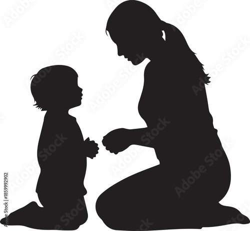 Mother kneeling with child