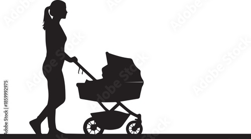Mother pushing baby stroller
