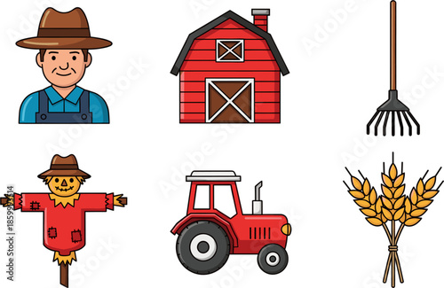 Farm Life Vector Illustration Set