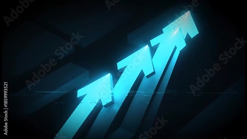 Ascending Turquoise Arrows on Dark Geometric Background with Atmospheric Lighting Business Growth Concept