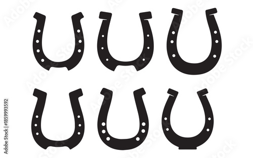 Horseshoe Icon Vector Collection with Silhouette and Outline Styles, Minimal Line Art Symbols for Lucky and Western Design