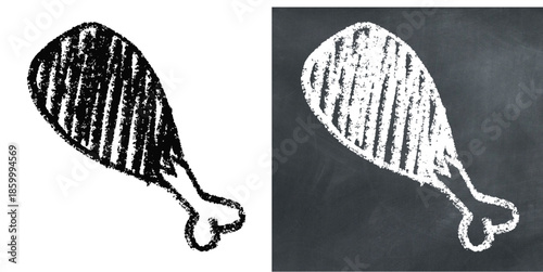 Chalk handdrawn chicken drumstick vector for fast food menus. Ideal for illustrating fried chicken, poultry meals, and crispy snacks on blackboards.