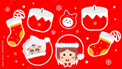 Festive christmas icons of candles and santa claus