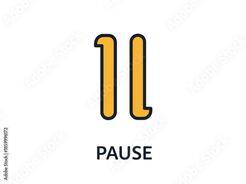 A yellow and black outlined pause icon with the word "PAUSE" written below it on a white background.