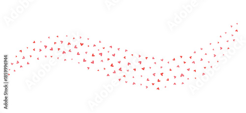 Wave shaped flow of red and pink hearts forming a smooth curved line