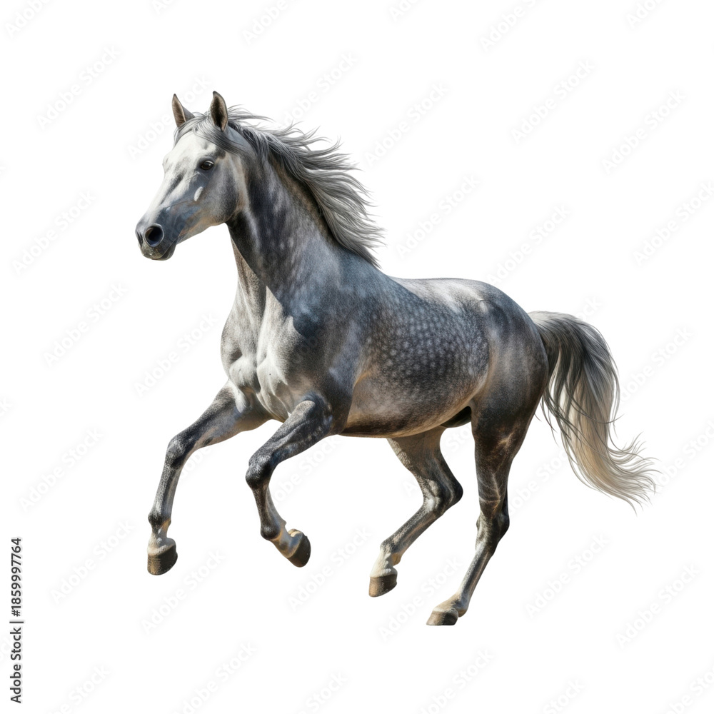 Fototapeta premium Galloping gray horse isolated on transparent background