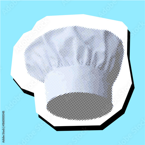 Chef hat Halftone Dotted Collage Element Pointillize in Paper Torn vector for culinary art. Ideal for kitchen branding, cooking classes, and restaurant zines.